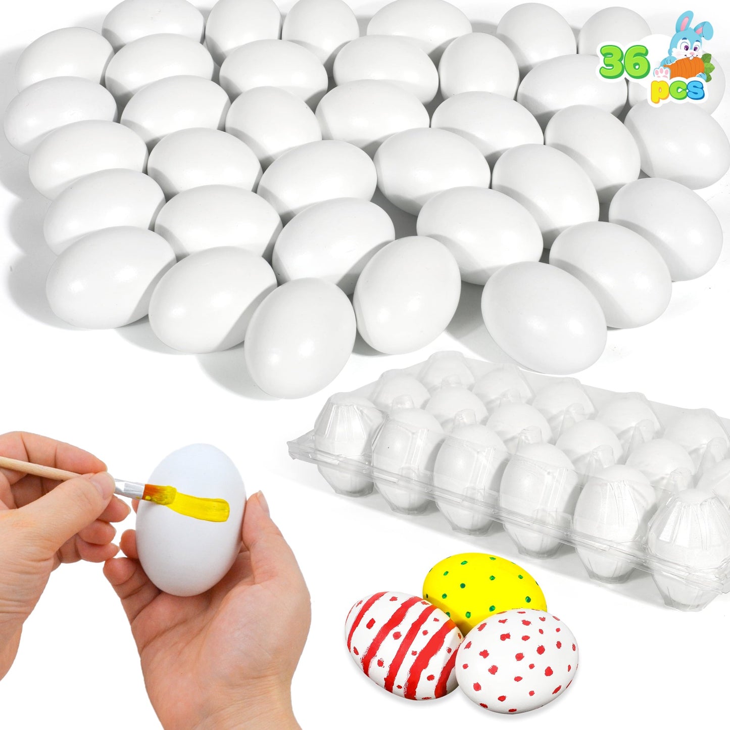 Joyfy 36 Pcs Easter Egg,2.36 Easter Unpainted White Eggs Wooden Decorating for Kids DIY Paint Your Own Egg Decor,Easter Craft,Easter Eggs Hunt,Easter Basket Stuffers,School Activities Supplies