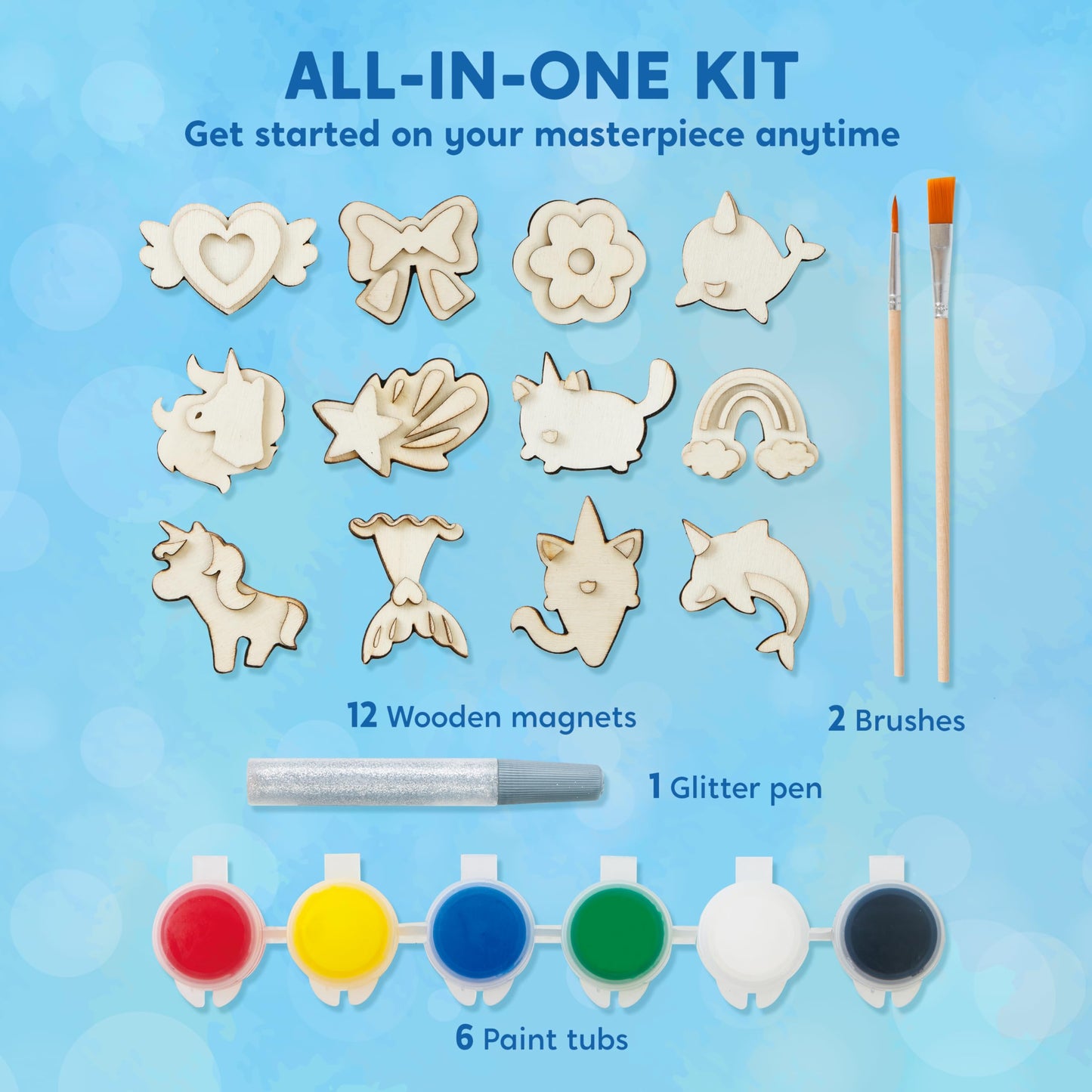 Joyfy Fantasy Wooden Magnets Painting Art & Craft Kit, 12 Piece for Kids Toddler Age 3+