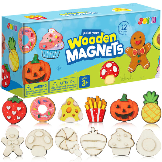 Joyfy 12 Pcs Food Wooden Magnets Painting Art & Craft Kits for Boy Girl Aged 3+