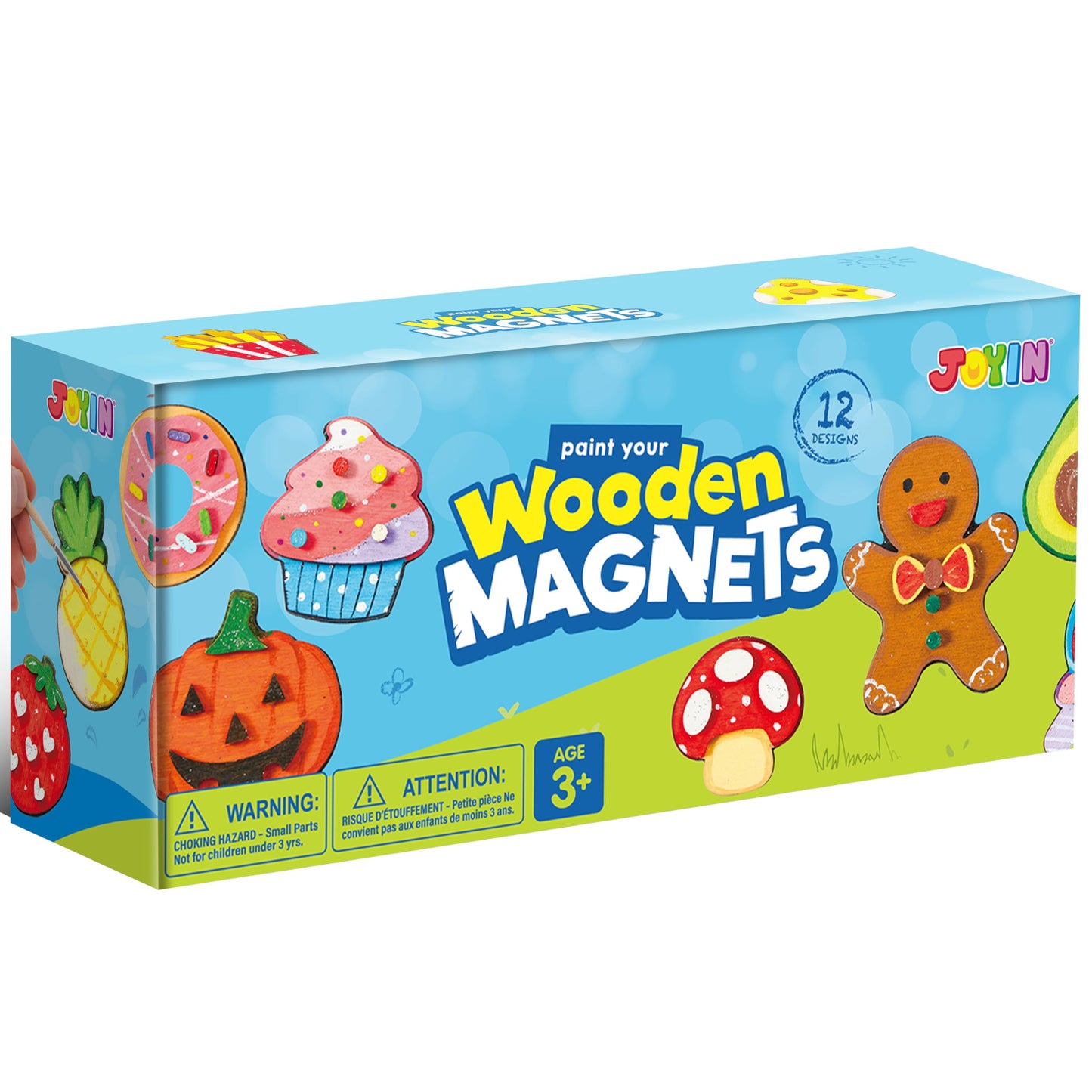 Joyfy 12 Pcs Food Wooden Magnets Painting Art & Craft Kits for Boy Girl Aged 3+