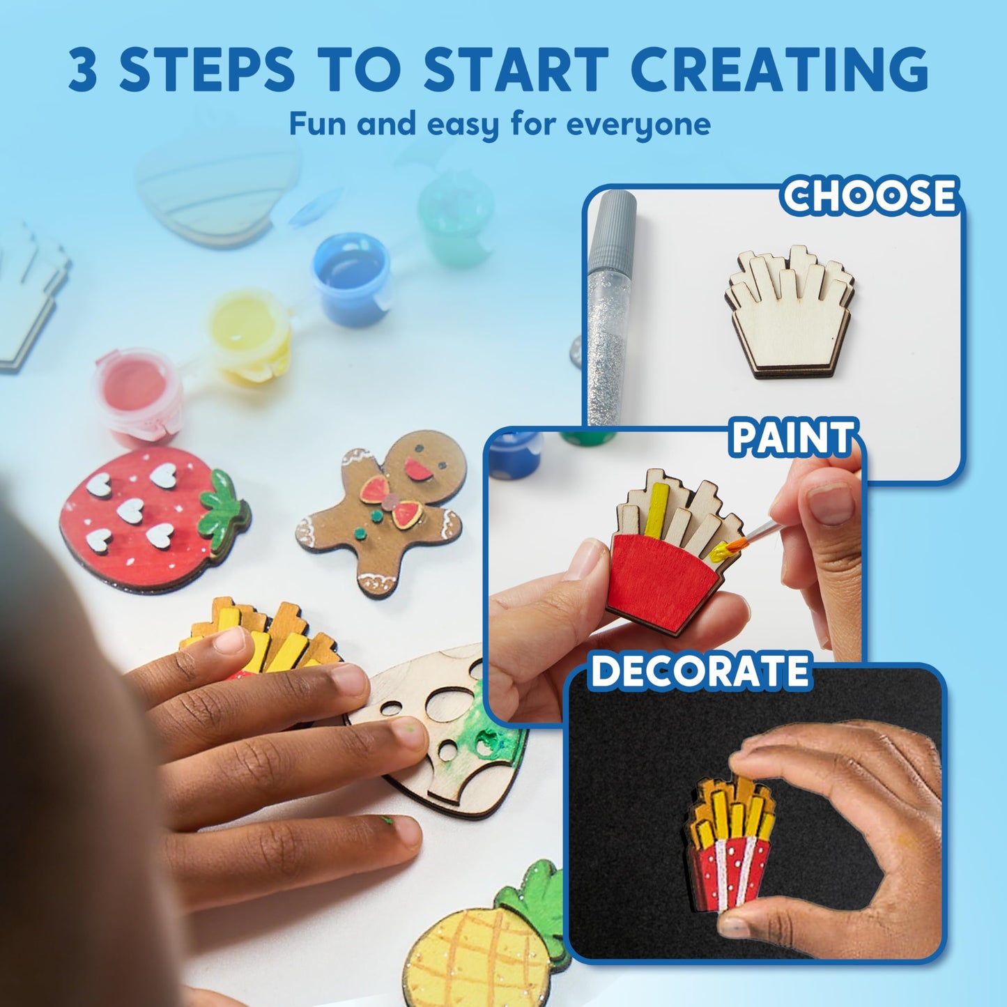 Joyfy 12 Pcs Food Wooden Magnets Painting Art & Craft Kits for Boy Girl Aged 3+