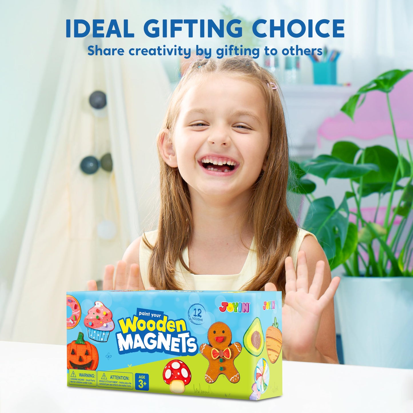 Joyfy 12 Pcs Food Wooden Magnets Painting Art & Craft Kits for Boy Girl Aged 3+