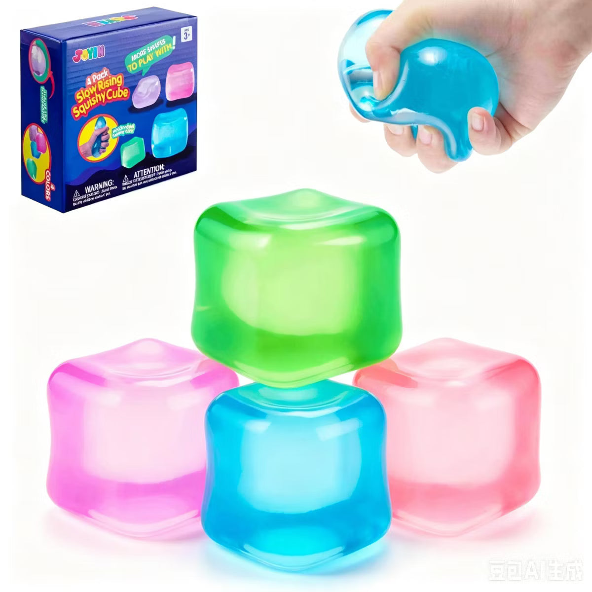 Joyfy 4 Pack Stress Cube, 2'' High Cube Fidget Toy, Stress Relief with Slow Rising Sensory Squishy Toys ,Party Favors,Classroom Prizes for Boys Girls
