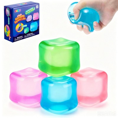 JOYFY 4 Pack Stress Cube, 2'' High Density Cube Fidget Toy, Stress Relief with Slow Rising Sensory Squishy Toys for Kids Adults Gifts, Party Favors