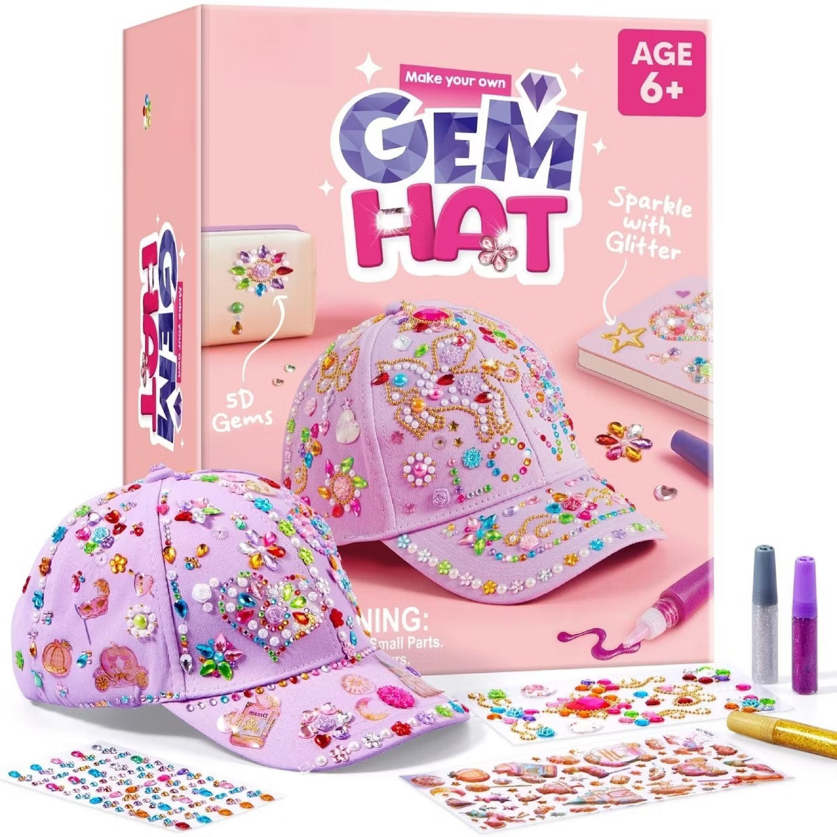 Joyfy Purple Baseball Cap Gem Art Set for Kids, Gem Hat DIY Kit, Creative Arts & Crafts, Perfect Birthday Gift for Girls Age 6-12