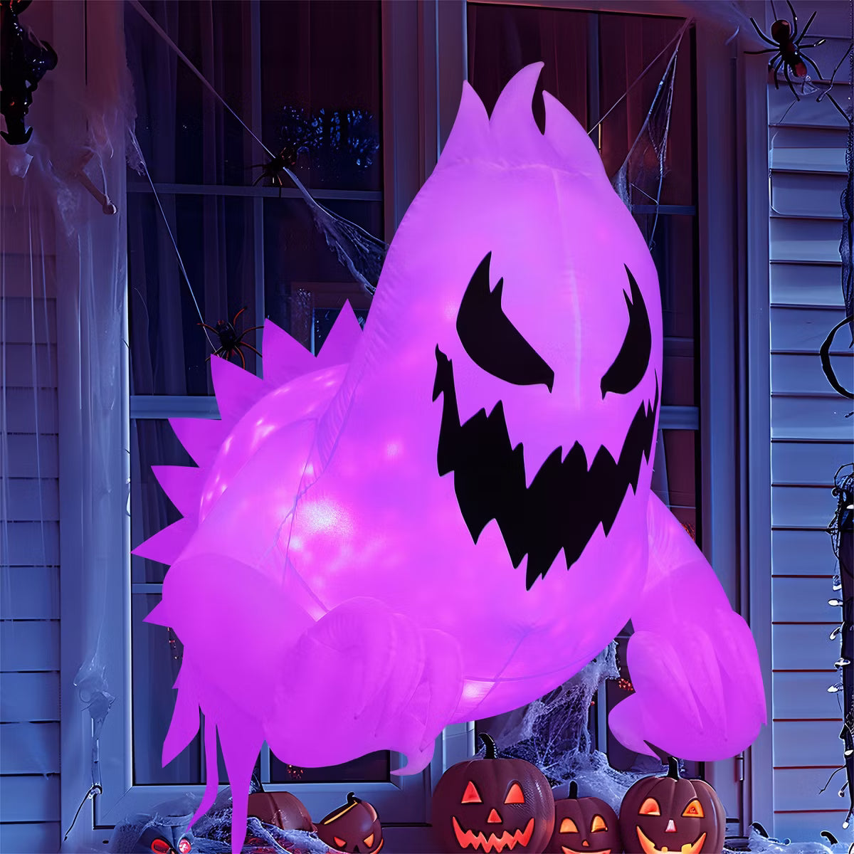 Joyfy 4.5FT Halloween Inflatable Outdoor Decoration, Inflatable Scary Ghost with Purple Rotating LED for Halloween Window Yard Lawn Outdoor Decoration