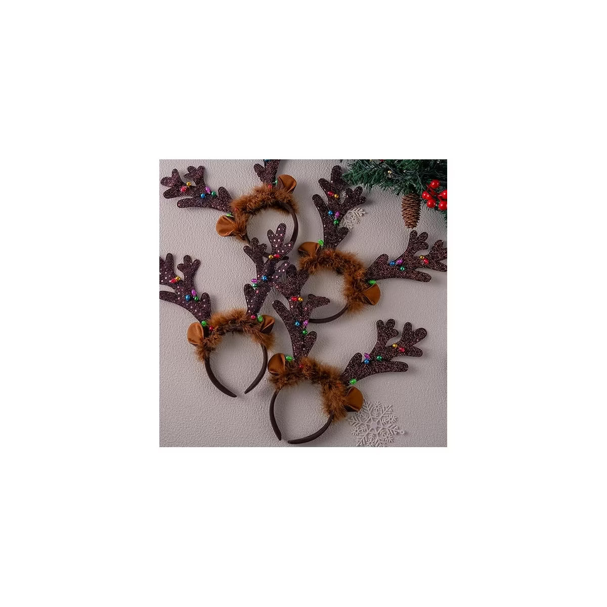 Joyfy 4-Pack Light Up Christmas Antler Headbands with LED Lights for Adults and Kids - Holiday Party Favors and Xmas Accessories