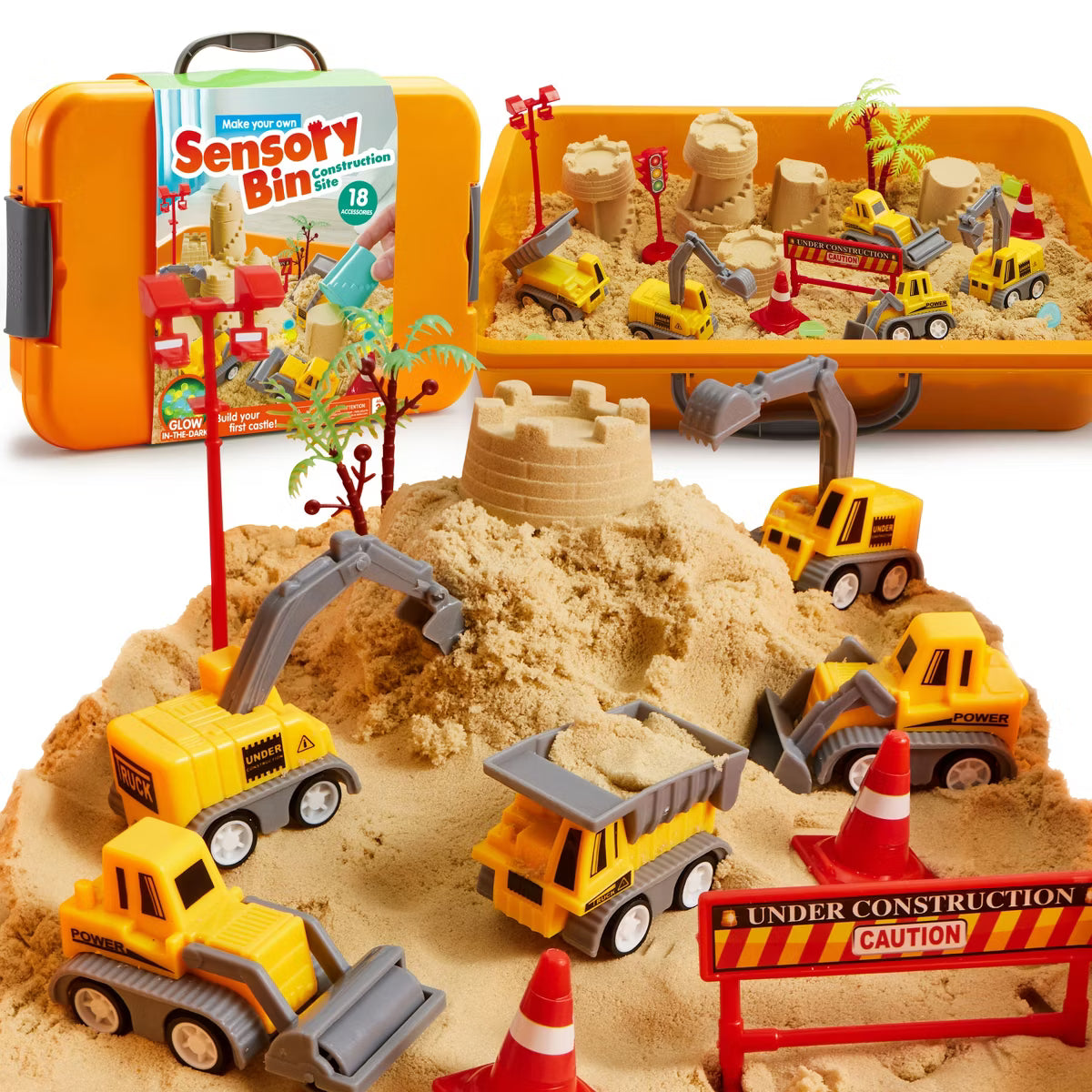 Joyfy Creative Sensory Bin Toys for Kids - Construction Themed DIY Art Kit, Play Sand Toy Ideal Birthday Gifts for Boys Girls Age 3+