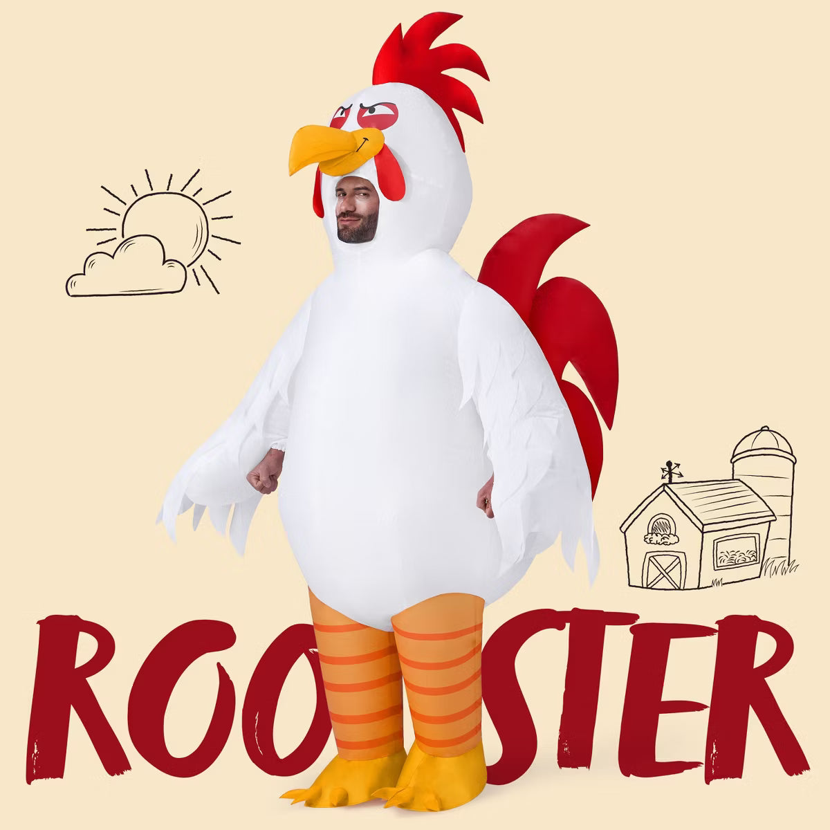 Joyfy Adults Halloween Inflatable Costumes Suit, Men White Chicken Blow-up Full Body Costumes for Halloween Cosplay Party, Funny Rooster (67-75inches)