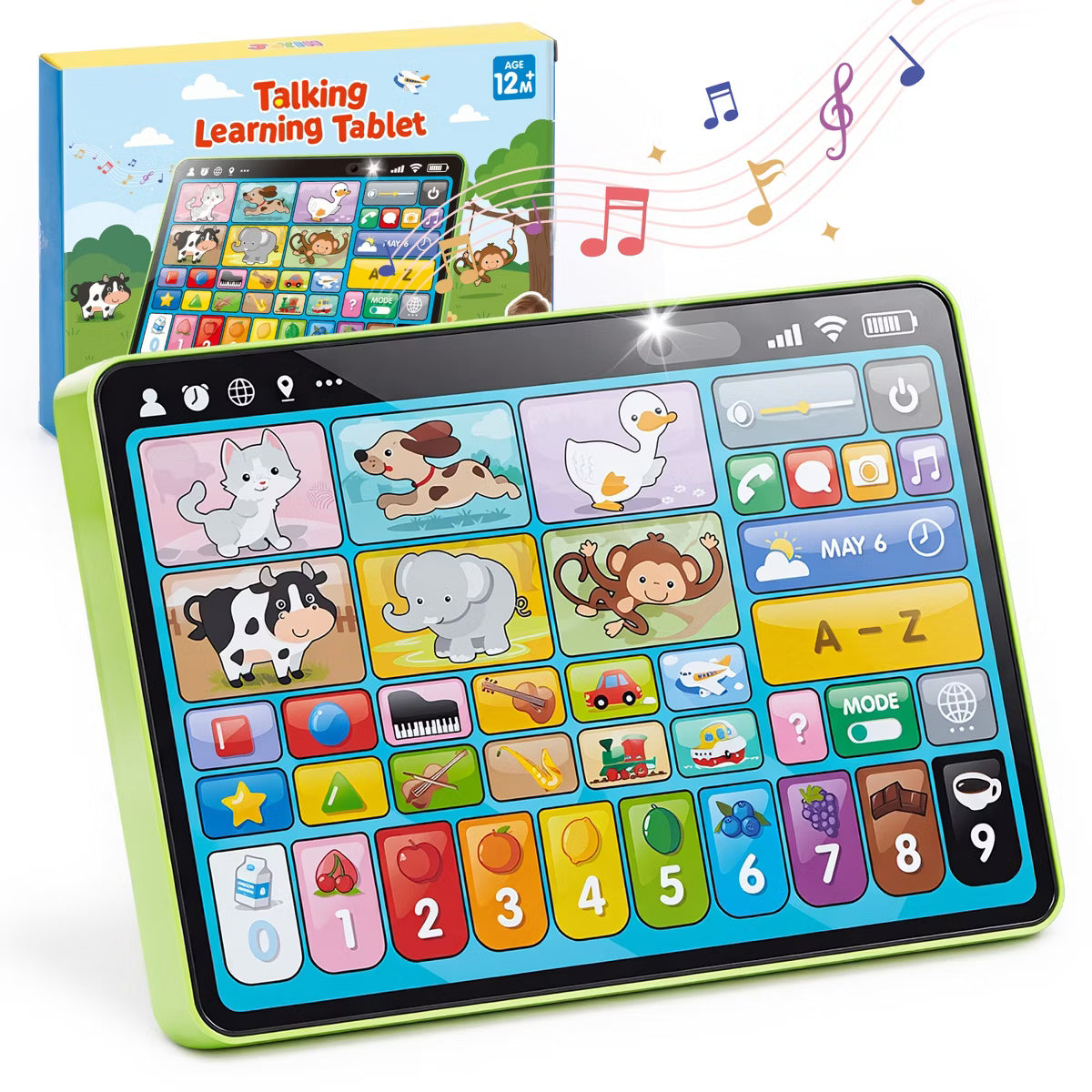 Joyfy Trilingual Learning Toy Tablet with Music & Sound, Montessori Speech Musical Therapy Toys, Gifts for Boy Girl Baby Toddler Age 1 2 3 Year Old