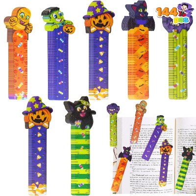 Joyfy 144Pcs Halloween Party Favor Ruler Bookmark with 6 Designs Themed Prints,Party Decorations,Trick or Treat Prizes and Goodie Bag Stuffers