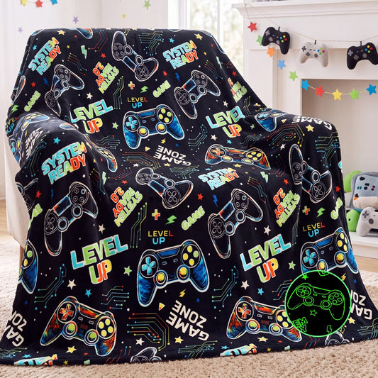 Throw Glow in the Dark Flannel Blanket – Black Gaming