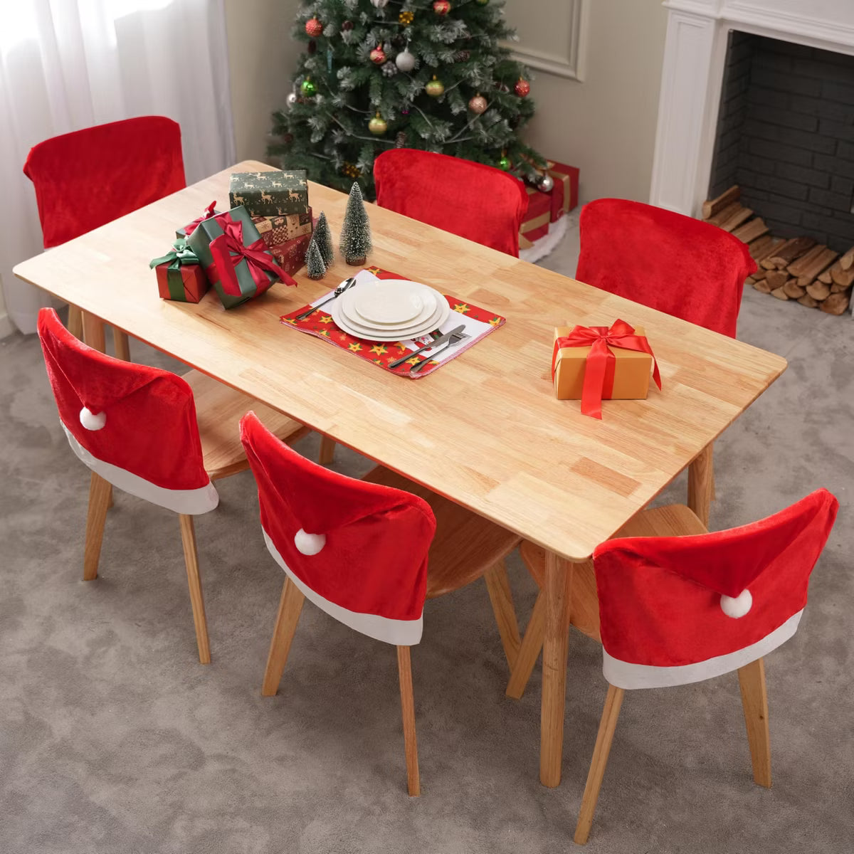 Joyfy 6-Piece Christmas Chair Covers, Red Santa Hat Slipcovers for Holiday Festival Decoration, Xmas Indoor Home Décor