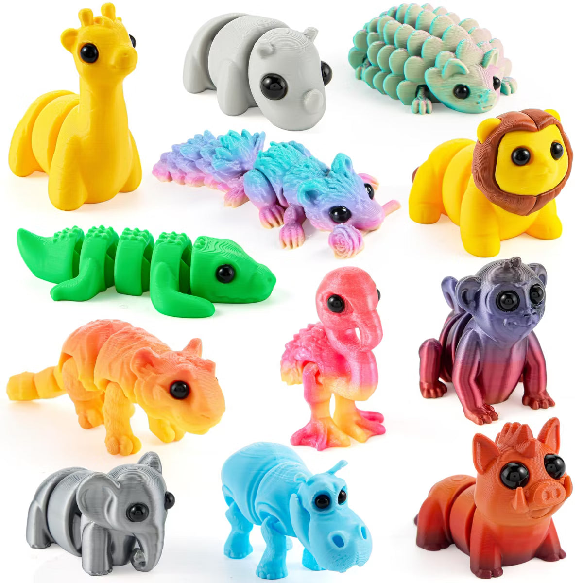 Joyfy 3D Printed Safari Animals Figures Toys, Cute Articulated Flexible Figurines Learning Fidget Toys for Kids Party Favors Classroom Desk Home Decor