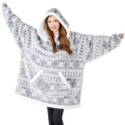 Wearable Blanket Hoodie for Adults Gifts for Teen Girls Sister Women Fleece Printed Hooded Blanket Warm Cozy with Pocket & Sleeves Grey Snowflake