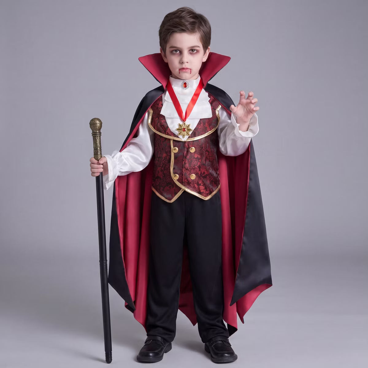 Joyfy Halloween Costume for Boys Gothic Vampire Role Paly Costume for Kids Boys, Halloween Gothic Vampiress Costume for Dress Up Party Events - S