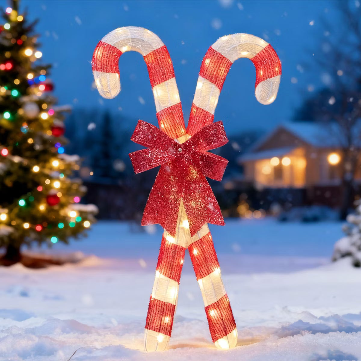 Joyfy 33.6'' Christmas Candy Canes Yard Light Decorations with 50 Pre-Lit LED Lights for Xmas Indoor Outdoor Yard Holiday, Christmas Eve Night Décor