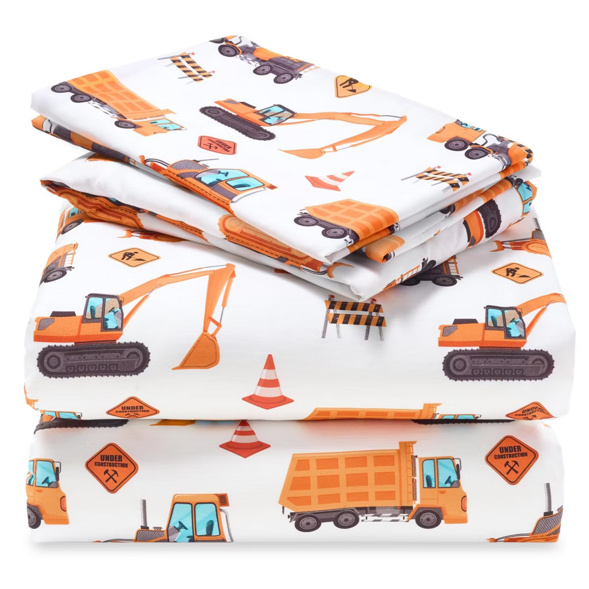 Joyfy Kids Full Sheet Set Construction Vehicle - 4 Piece Soft Microfiber Bed Sheets - Cozy Toddler Bedding Set for Boys Girls Teens (Yellow Vehicle)
