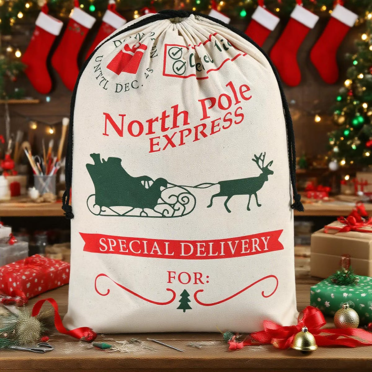 Joyfy Large Christmas Burlap Gift Bag, 26"x19" Santa Sack Christmas Canvas Gift Bag with Drawstring, Party Favor Fabric Bag for Xmas Package Storage