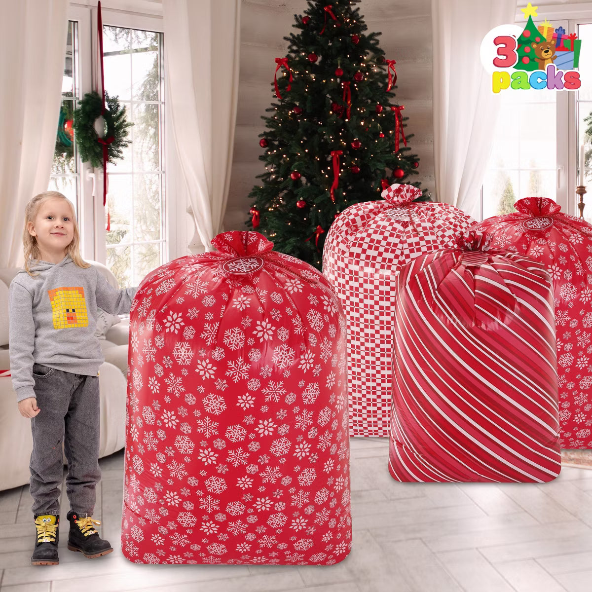 Joyfy 3 Pcs Christmas Jumbo Gift Bags, 56” Extra Large Plastic Gift Bags for Xmas Holiday Present Wrapping Gifts Decorations Large Goodie Bags  5 out of 5 stars 1