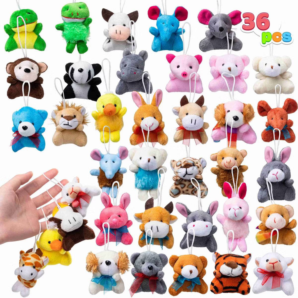 Joyfy 36Pcs Kids Mini Plush Animal Toy Set Easter Christmas Bulk Stuffed Keychain Party Favors Animals Decoration Toys Carnival Prizes Birthday Gift