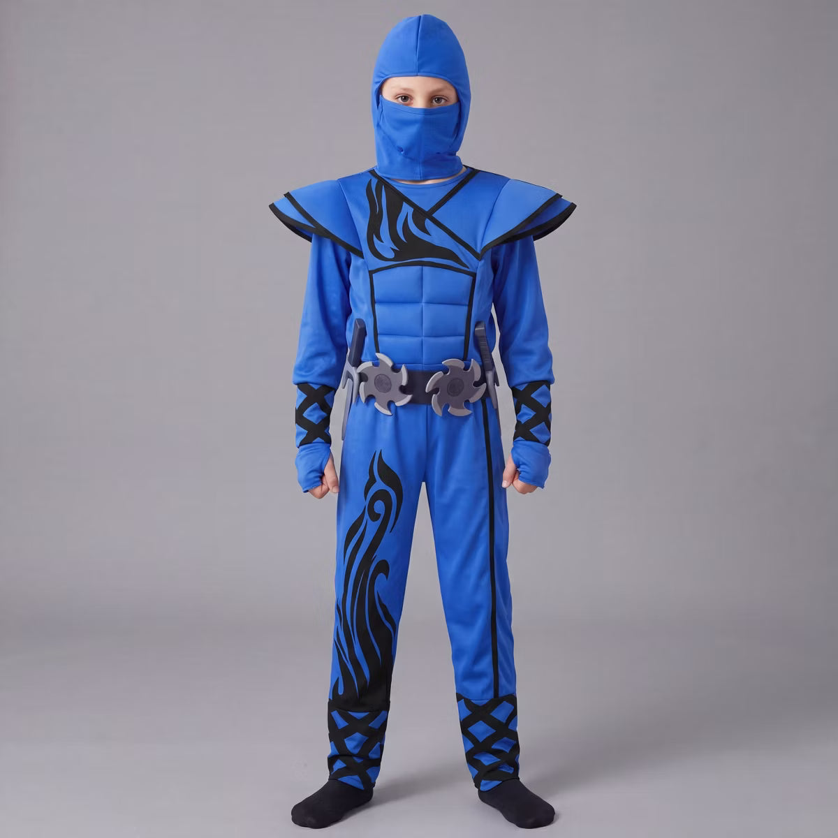 Joyfy Halloween Blue Ninja Costume for Kids, Ninja Costume for Boys, Halloween Kung Fu Outfit with Accessories Set for Dress Up Themed Party- M