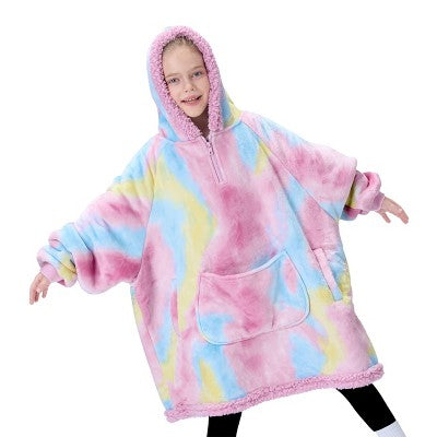 Wearable Blanket Hoodie for kids Warm Cozy Fleece Hooded Blanket Oversized Hoodie with Giant Pocket & Sleeves for Cotton Candy Tie Dye