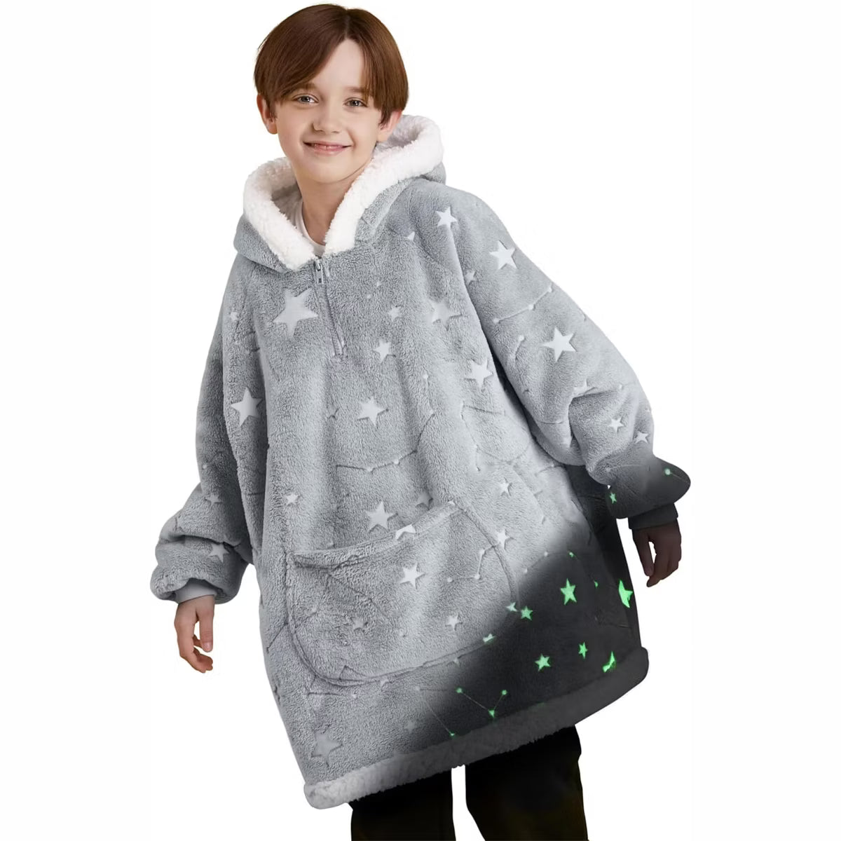 Joyfy Glow in The Dark Wearable Blanket Hoodie for Girls Boys, Oversized Flannel Fleece Sweatshirt Blanket with Giant Pocket & Sleeves for Kids
