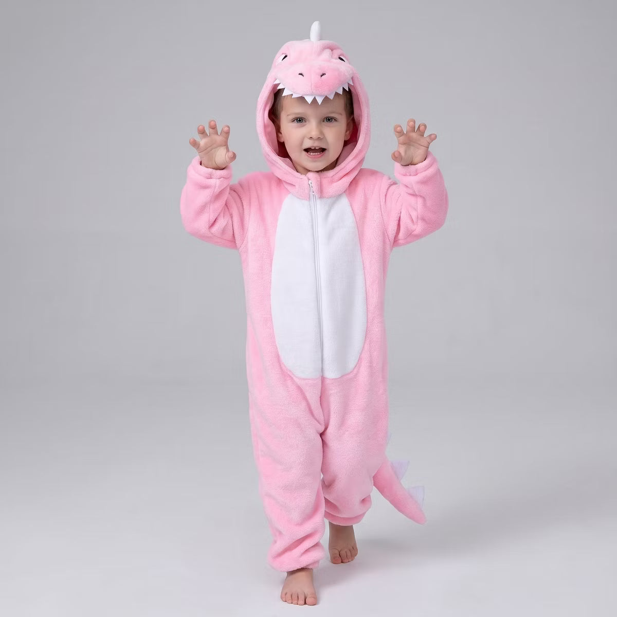 Joyfy Baby Dinosaur Costume - Halloween Jumpsuit with Hood & Zipper for Cosplay, Themed Parties & Dress-Up-3T