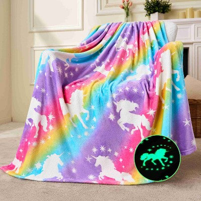 Joyfy Blanket Glow in The Dark Unicorn Toys for Girls 2-10 Year Old Girl Gifts, Soft Cozy Flannel Kids Throw Blanket, Birthday Bedroom Decor 50"¡Á60"