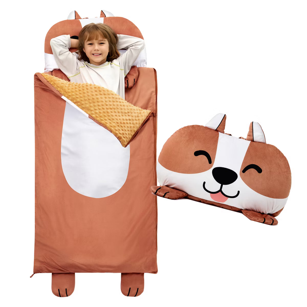 Joyfy 60" x 27" Kids Sleeping Bag 4 5 6 Year Old Boys Gifts Toddler Nap Mat with Pillow & Blanket Kids Soft Plush Sleeping Mat for Preschool Boys