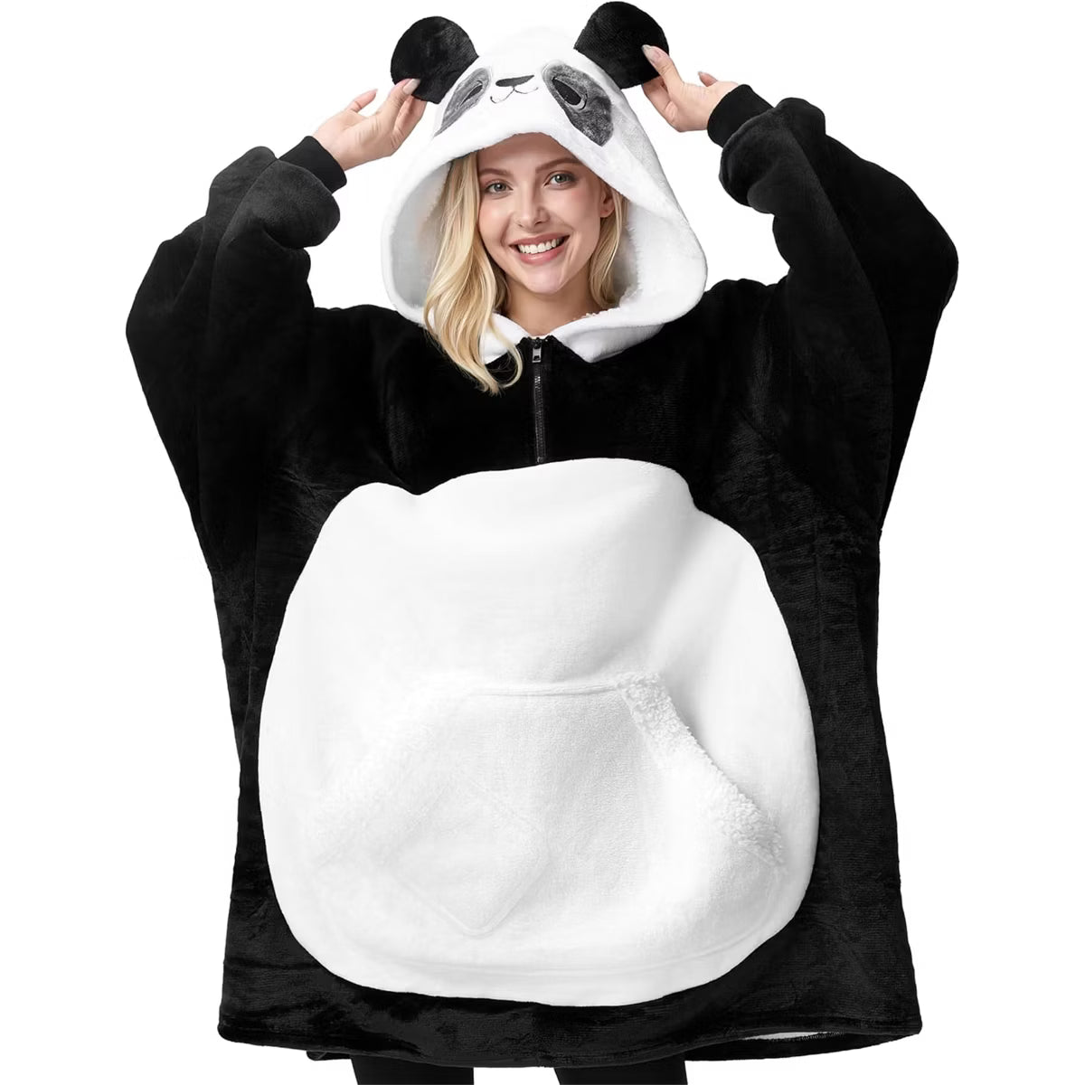 Joyfy Panda Wearable Blanket Hoodie, Oversized Soft Fleece Hooded Blanket, Warm Plush Flannel Blanket Sweatshirt Gifts for Adults Women Men