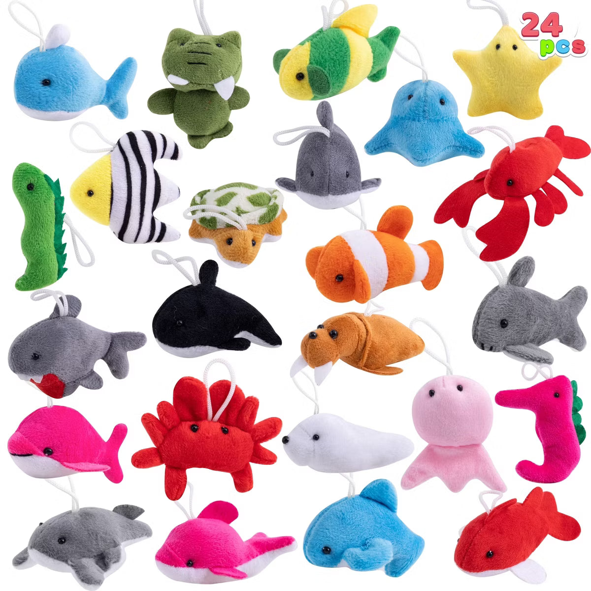 Joyfy 24 Pcs Mini Stuffed Animal Plush Toy Party Favors Sea Animals Pinata Fillers for Kids, Carnival Prizes, School Gifts, Birthday Party Supplies