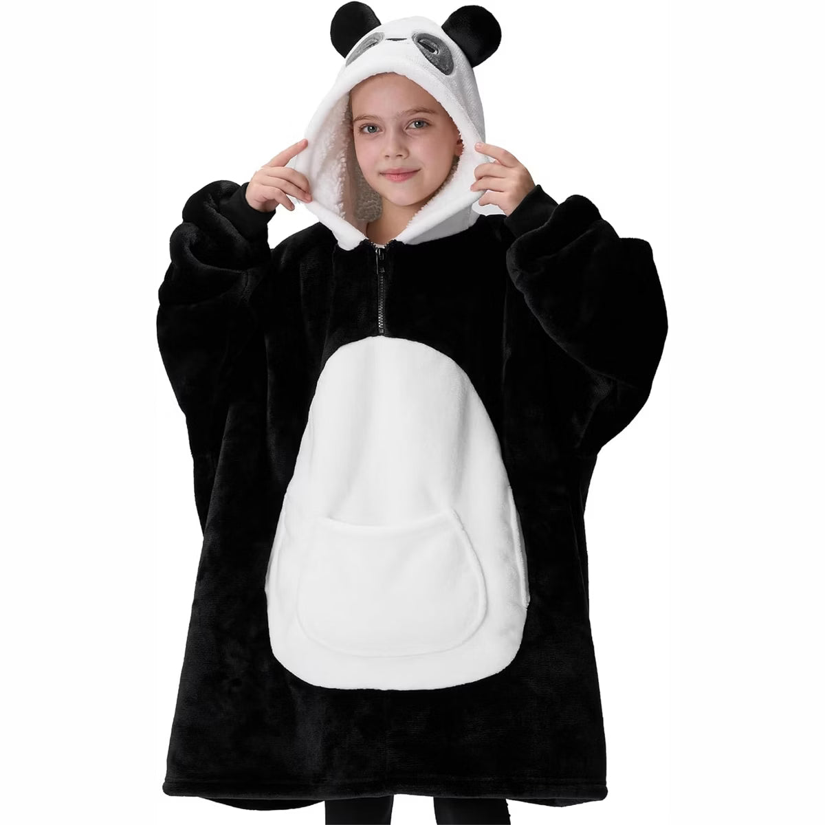 Joyfy Panda Wearable Blanket Hoodie, Oversized Soft Fleece Hooded Blanket, Warm Plush Flannel Blanket Sweatshirt Gifts for Kids Girls Boys