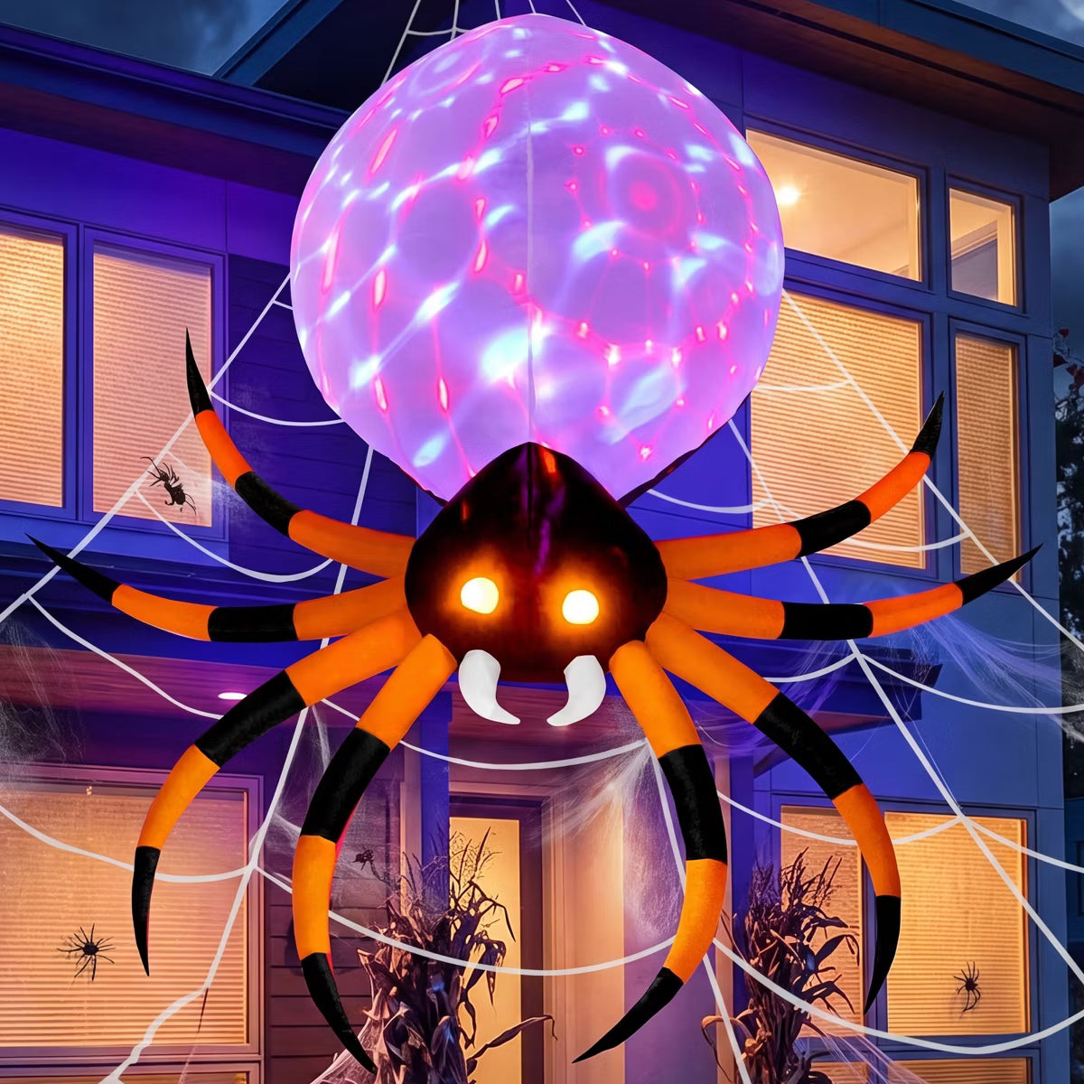 Joyfy 8 FT Halloween Inflatable Outdoor Decorations, Giant Spider Inflatable with Rotating Light and Glowing Eyes for Halloween Party Yard Lawn Decor