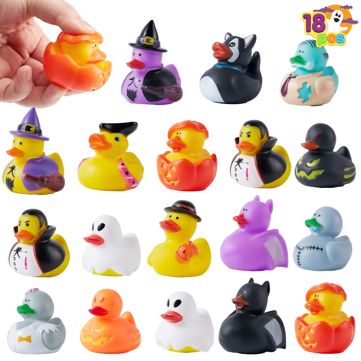 Joyfy 18 PCS Halloween Rubber Ducks, Bath Rubber Duckies Toys for Halloween Goodie Bag Fillers, Party Favors Decorations, Classroom Game Prizes