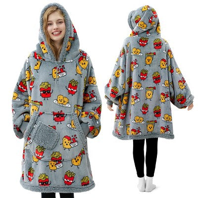 Joyfy Adults Wearable Blanket Hoodie for Women Men Giant Pocket Sleeves FlaWarm Oversized Fleece Winter Sweatshirt Blanket Birthday Gift fries