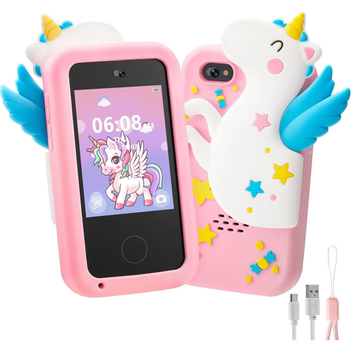 Joyfy Kids Smart Phone for Girl Kids Toys, Toddler Phone Toys with Dual Camera, Game, Music Player, 8GB Card, Best Birthday Gift for 3-11 Year Old