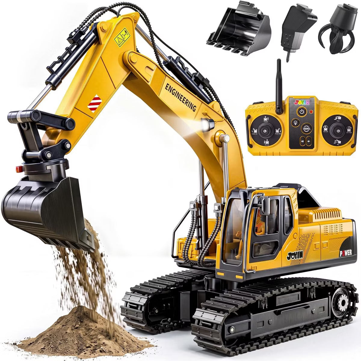 Remote Control Excavator Toys for Boys, 3-in-1 RC Construction Truck | 11-Channel Metal RC Excavator with Lights