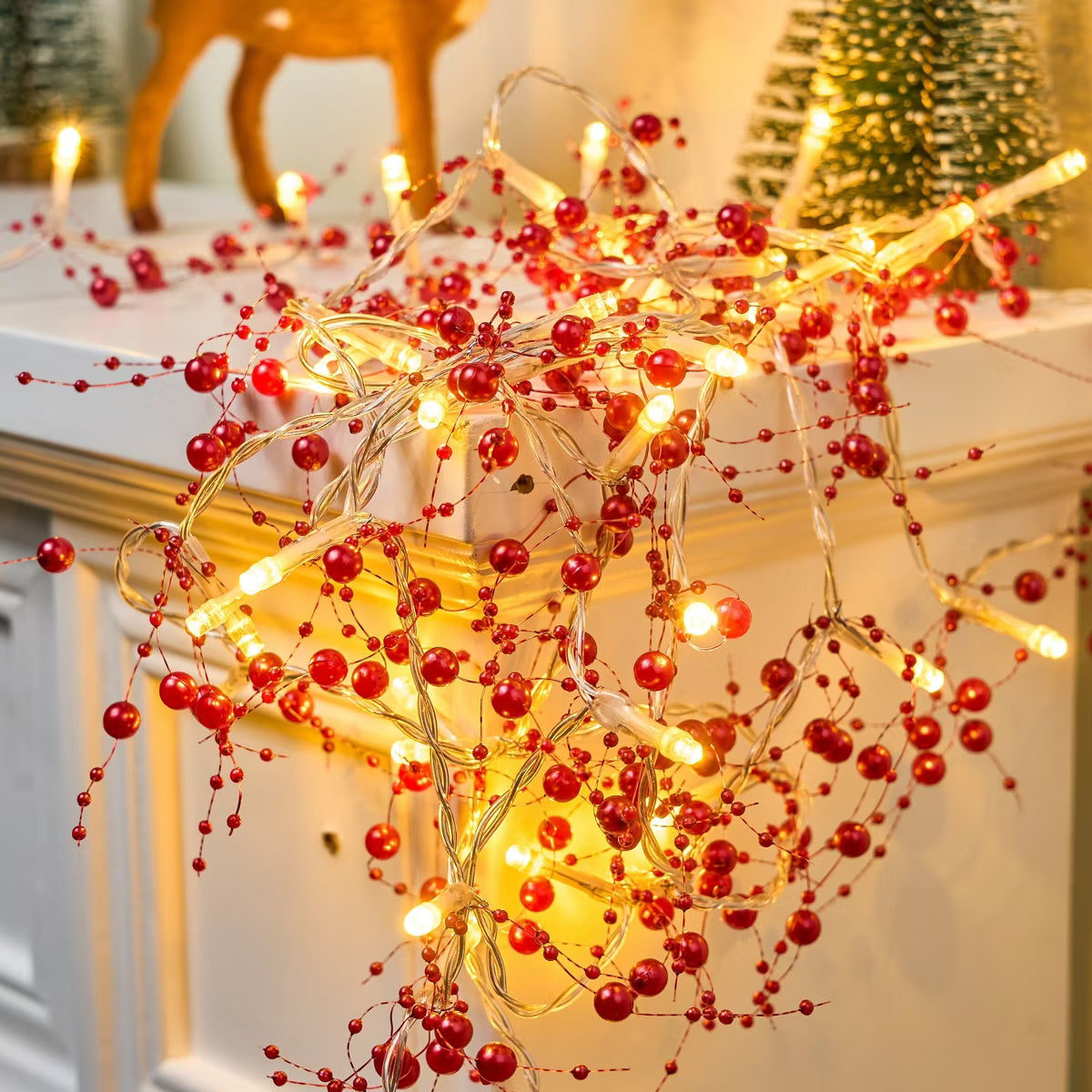 Joyfy 10.8FT Christmas Garland, Berry Beaded Christmas Garland with Lights for Home, Party, Christmas Decorations Indoor Outdoor