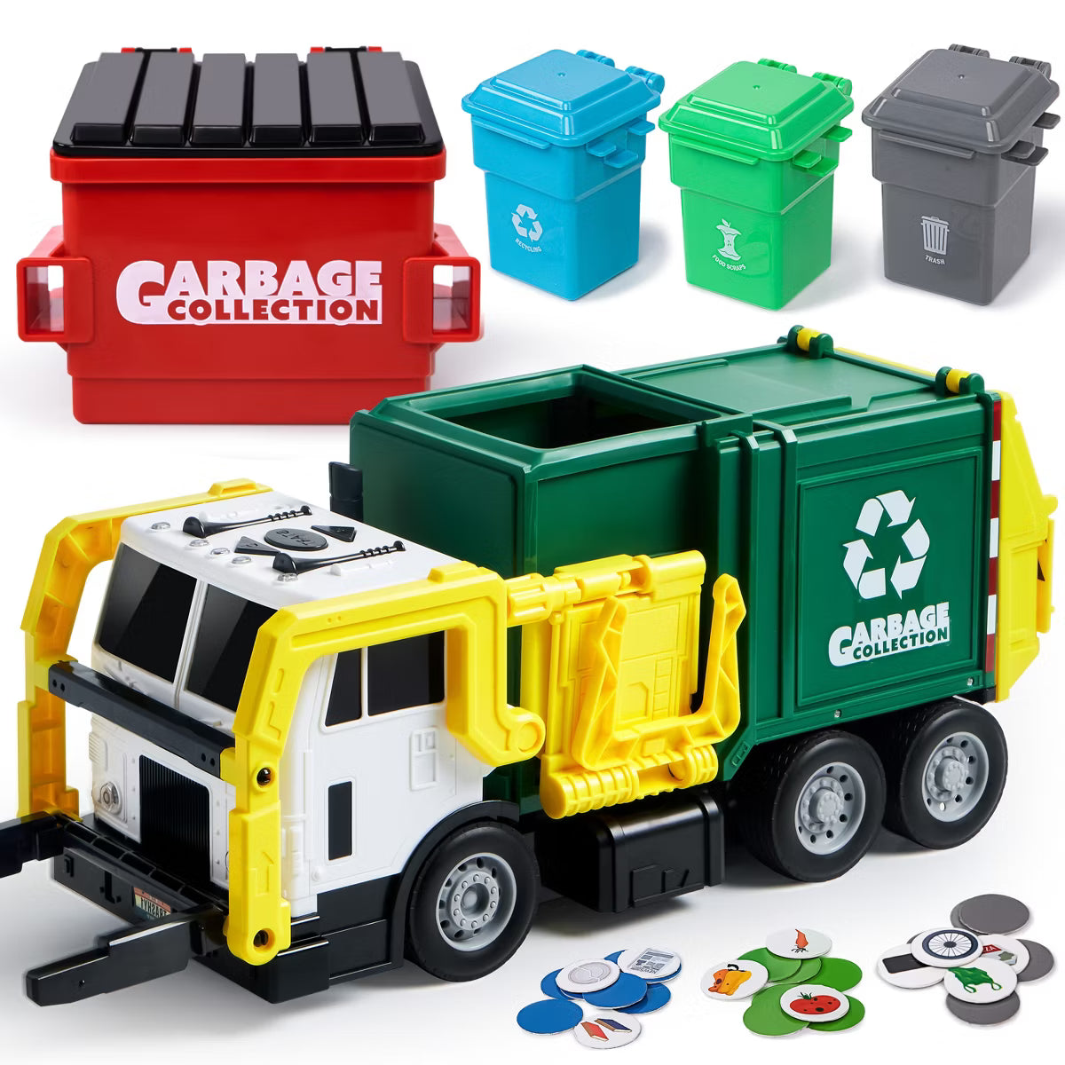 Joyfy Large Garbage Truck Toy with Lights and Sounds, Recycling Sorting Playset, Kids Toy Truck Christmas Girthday Gift for Boy Age 2 3 4 5 Years Old