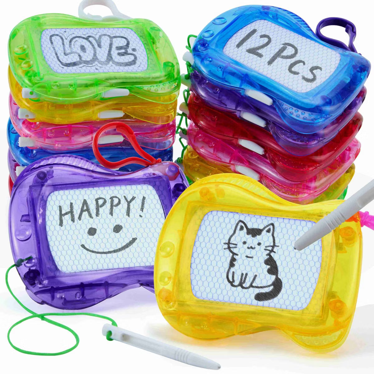 Joyfy 12 Pcs Mini Magnetic Drawing Board, 6 Erasable Keychain Drawing Board, Writing Pad Boys and Girls Classroom Prize, Birthday Goodie Bag Stuffers