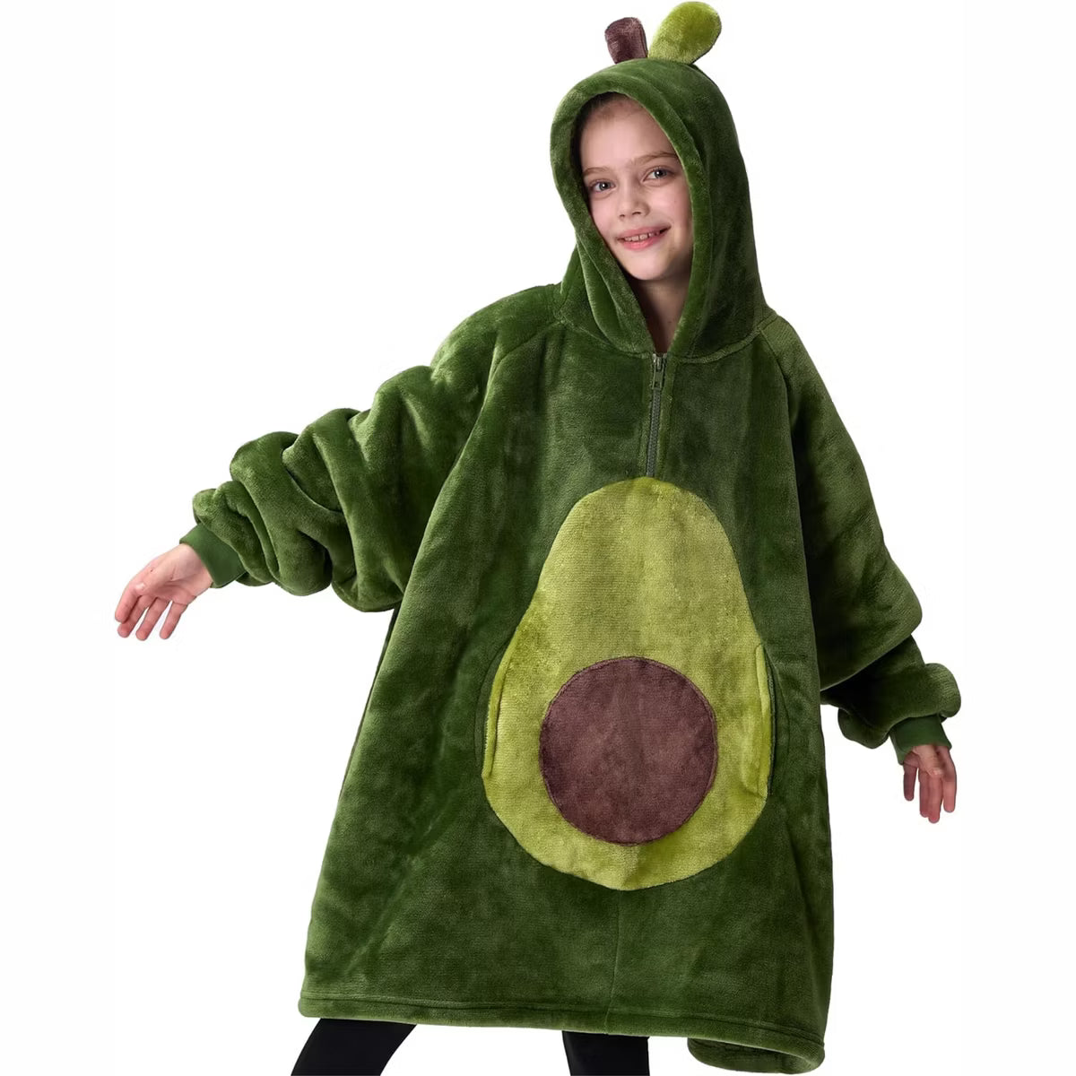 Joyfy Avocado Wearable Blanket Hoodie, Oversized Soft Fleece Hooded Blanket, Warm Plush Flannel Blanket Sweatshirt Gifts for Kids Girls Boys
