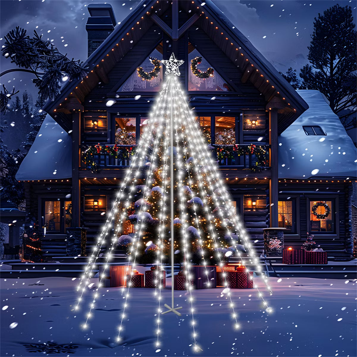 Joyfy 10 FT Cone Tree Yard Lights Outdoor Decorations, 560 LED Cool White Lights with Stakes for Xmas Indoor Outdoor Garden Yard Holiday Decoration