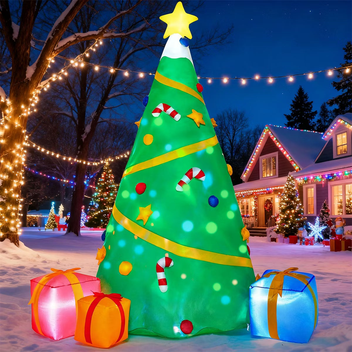 Joyfy 8 FT Tall Christmas Tree Inflatable Decoration, Lighted Christmas Tree with Projection Lights for Xmas Party Indoor Outdoor Yard Garden Décor