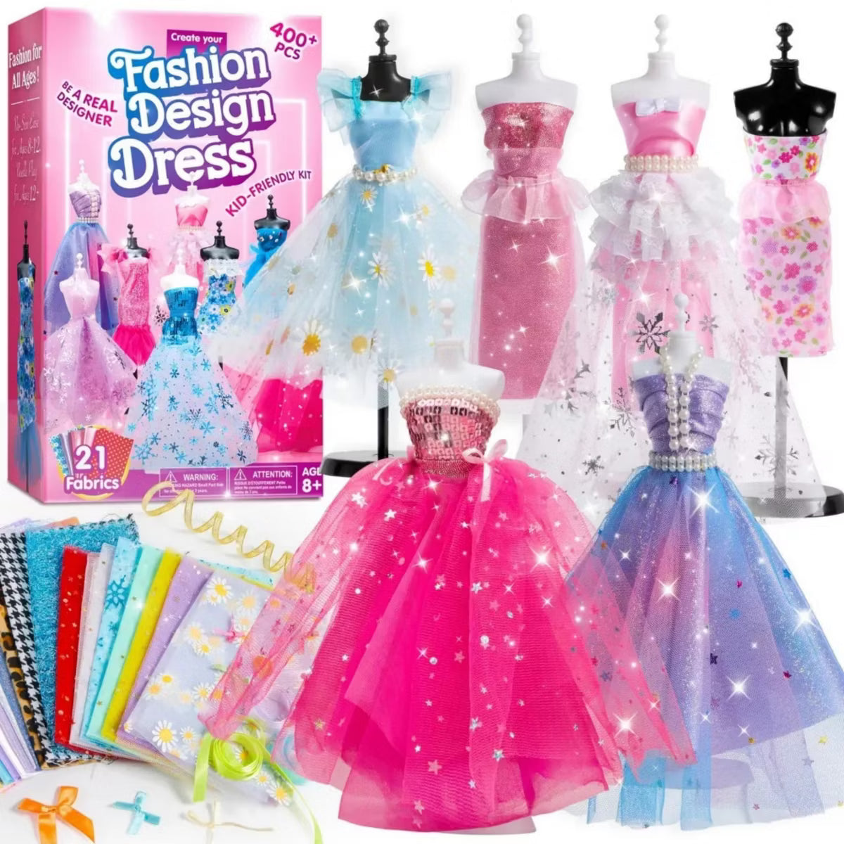 Joyfy 400+ Pcs Fashion Design Kit, Sewing Kit for Kids Age 8-12, DIY Arts & Crafts, Creative Girl Toys Ideal Birthday Gift for Young Girls