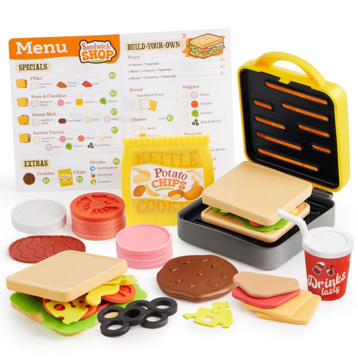 Joyfy Pretend Play Food Set for 3-6 Year Old Kids, 35 Pcs Kitchen Accessories, Interactive Panini Sandwich Making , Toy for Girls Boys Birthday Gift