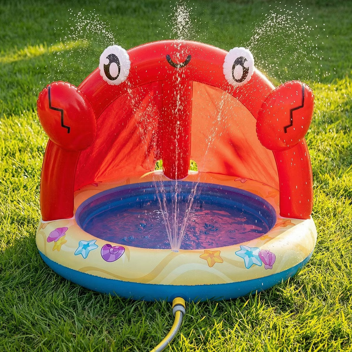 Joyfy Baby Pool Inflatable Sprinkler, Kiddie Crab Splash Swimming Pool, Baby Wading Pool with Canopy, Inflatable Baby Pool Outdoor Summer Water Toys