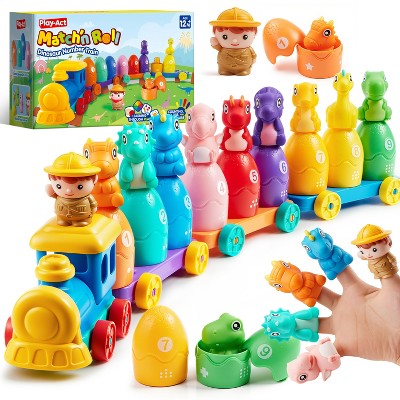 Joyfy Montessori Learning Toys for Toddlers 1 2 3 Years Old, Counting Sorting Toy Dinosaur Number Train, Birthday Gift for Baby Boys Girls