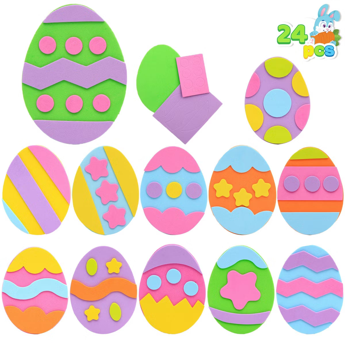 Joyfy 24 Pcs Easter Foam Magnet Craft Kit, Easter Egg Themed DIY Magnets for Kids Boys Girls Toddlers Easter Party Favors, Home School Rewards